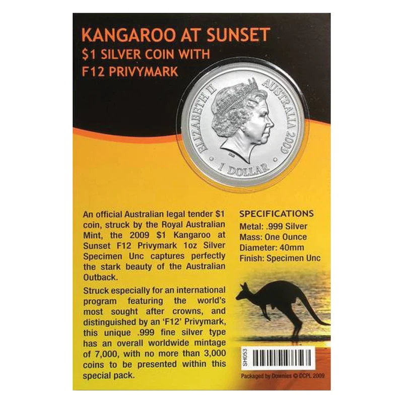 $1 2009 Kangaroo at Sunset F12 Privymark 1oz Silver UNC - Image 2