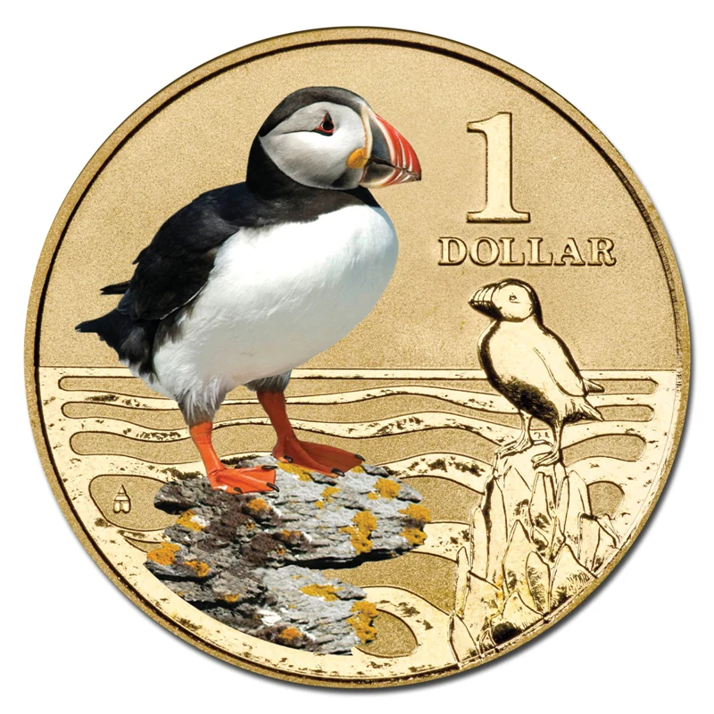 $1 2013 Polar Animals - Atlantic Puffin Coloured Al-Bronze UNC - Image 2