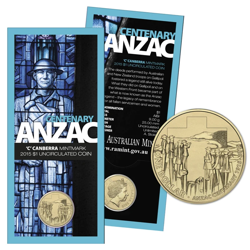 $1 2015 ANZAC Centenary Mintmark/Counterstamp UNC