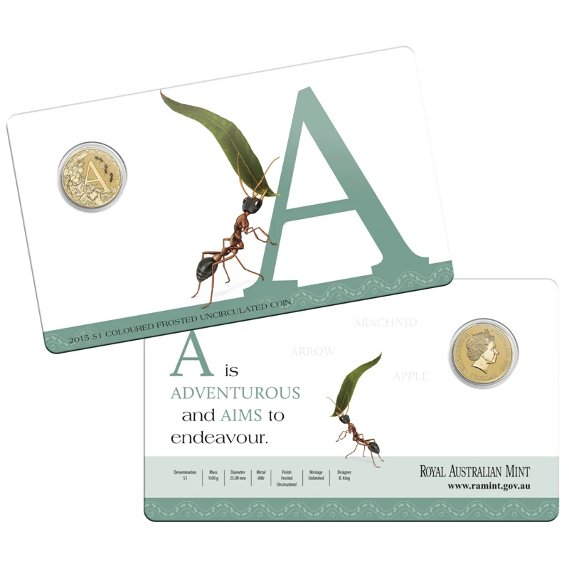 $1 2015 Coloured 'A' Alphabet Al-Bronze Coin - Image 3