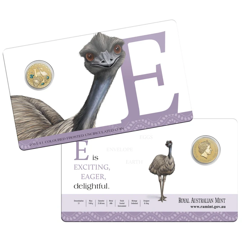 $1 2015 Coloured 'E' Alphabet Al-Bronze Coin - Image 3