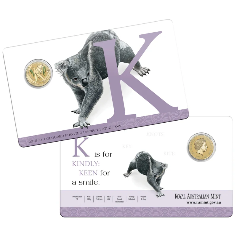 $1 2015 Coloured 'K' Alphabet Al-Bronze Coin - Image 3