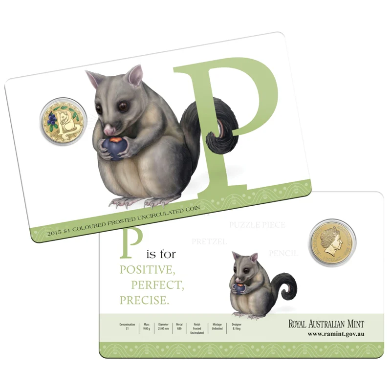 $1 2015 Coloured 'P' Alphabet Al-Bronze Coin - Image 3