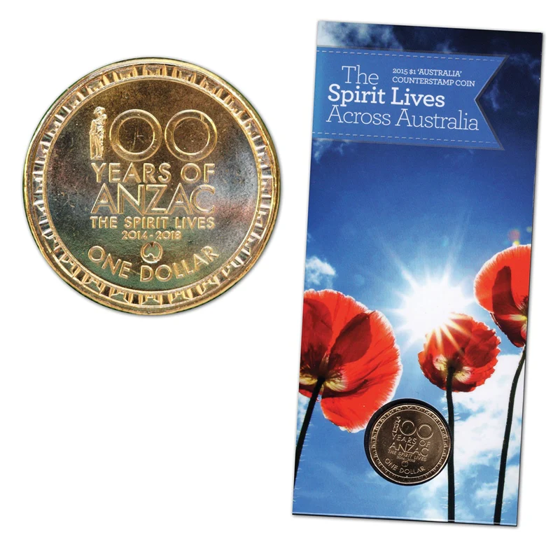 $1 2015 The Spirit Lives Across Australia Counterstamp UNC