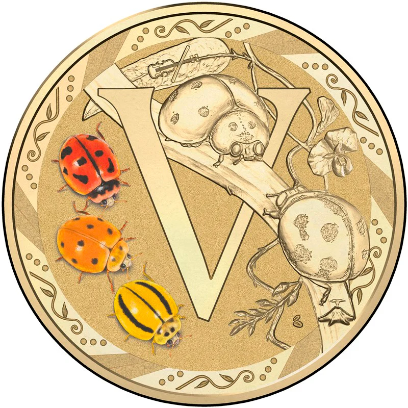 $1 2016 Coloured 'V' Alphabet Al-Bronze Coin - Image 2