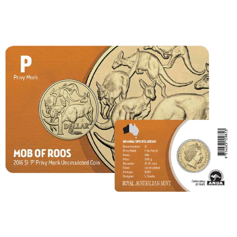 $1 2016 Mob of Roos 'P' Privy Mark UNC