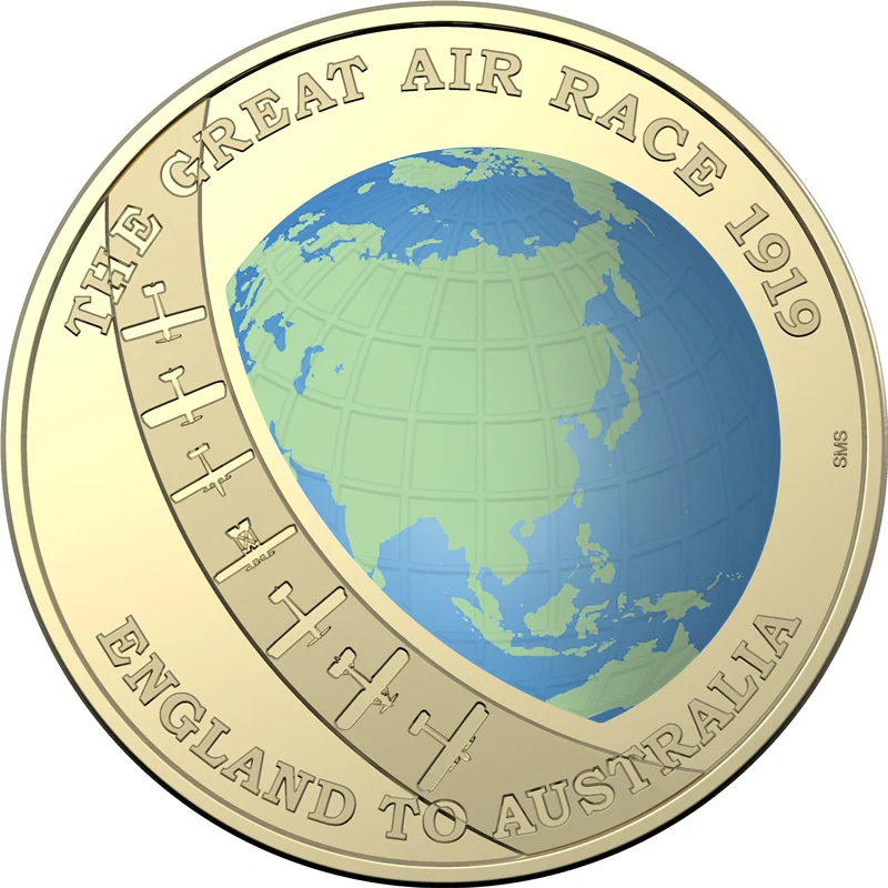 $1 2019 The Great Air Race Coloured UNC - England to Australia - Image 2