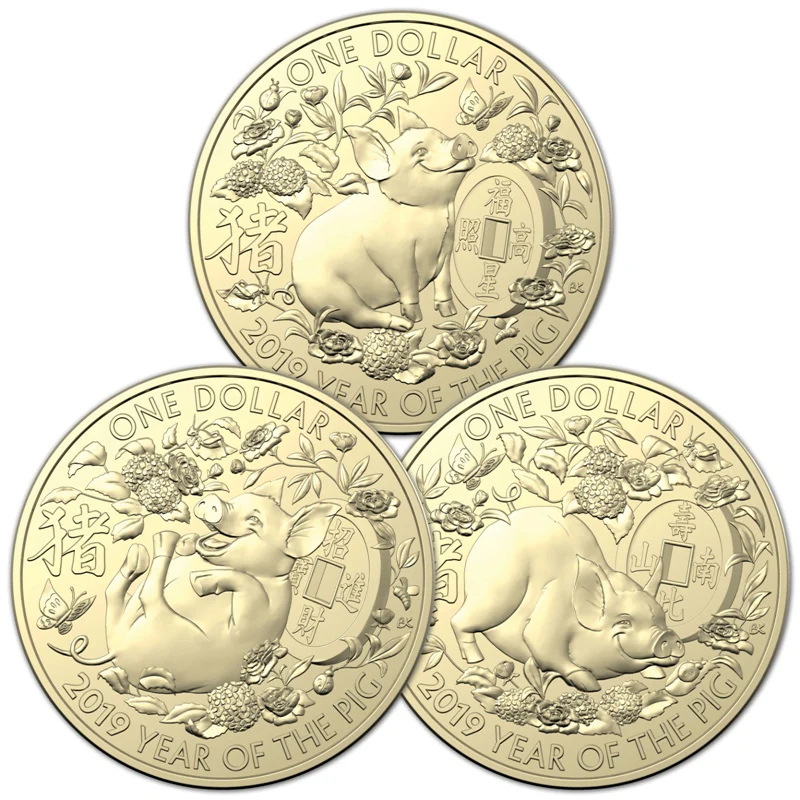 $1 2019 Year of the Pig Al/Bronze 3 Coin Set - Image 2