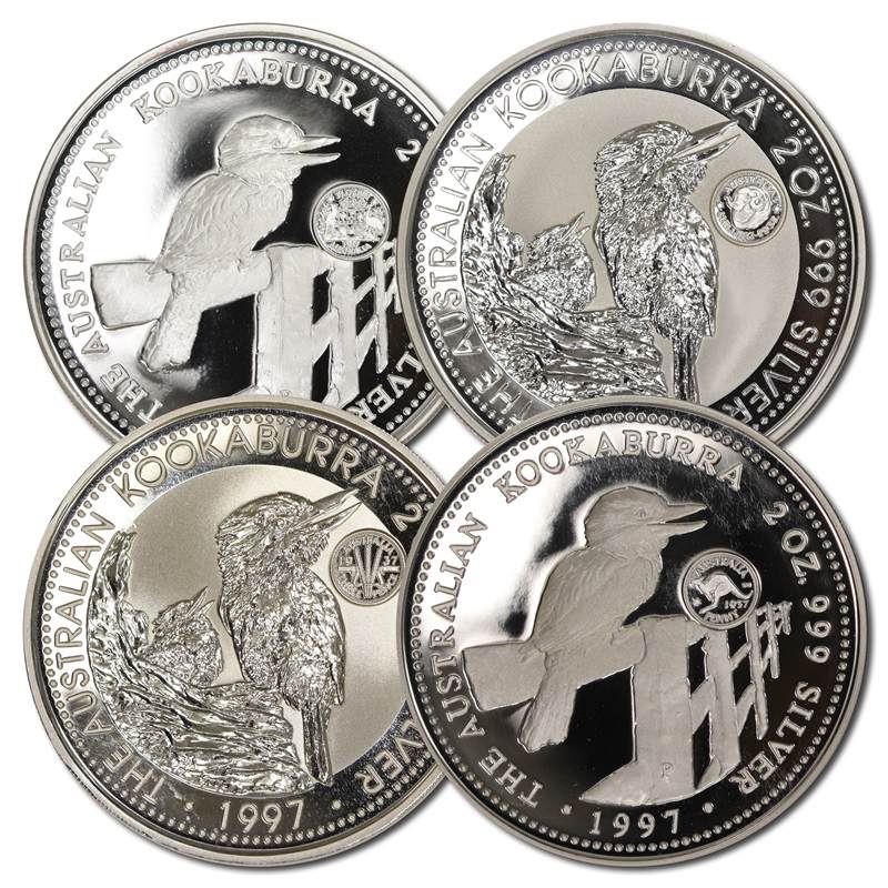 1997 Kookaburra 2oz Silver UNC - Set of 4