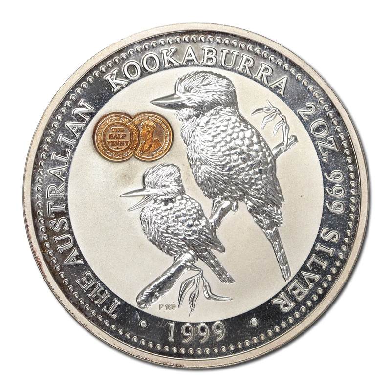 1999 Kookaburra 2oz Silver UNC - 1923 Half Penny Privy Mark