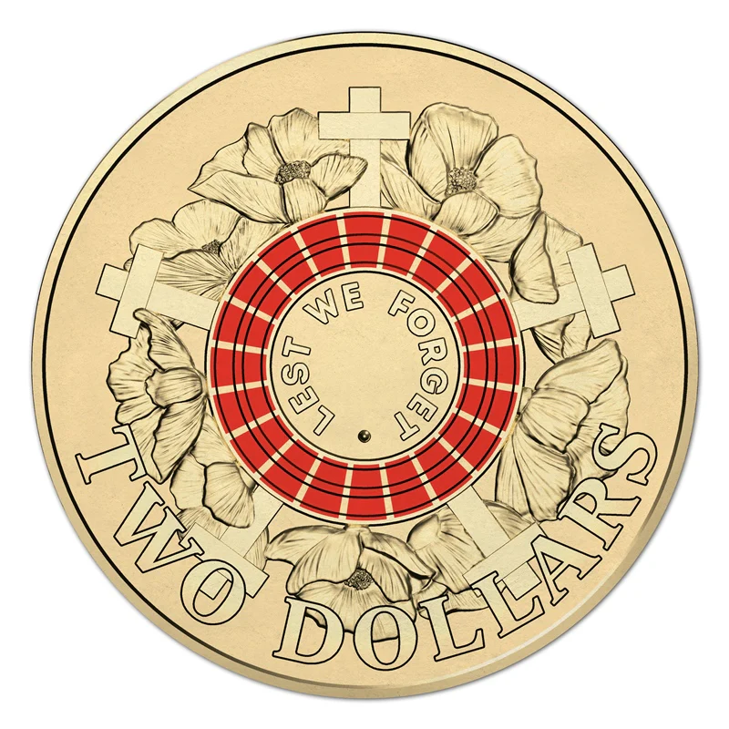 $2 2015 Lest We Forget ANZAC Red Coloured Coin MINT ROLL - Image 2