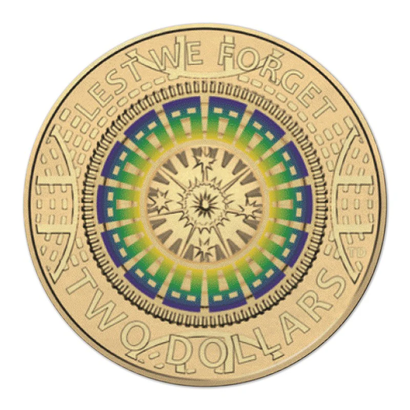 $2 2017 Lest We Forget Coloured Coin UNC