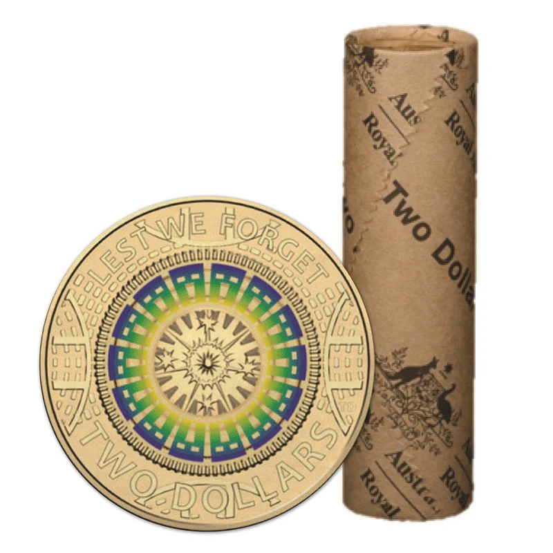 $2 2017 Lest We Forget Coloured Coin MINT ROLL