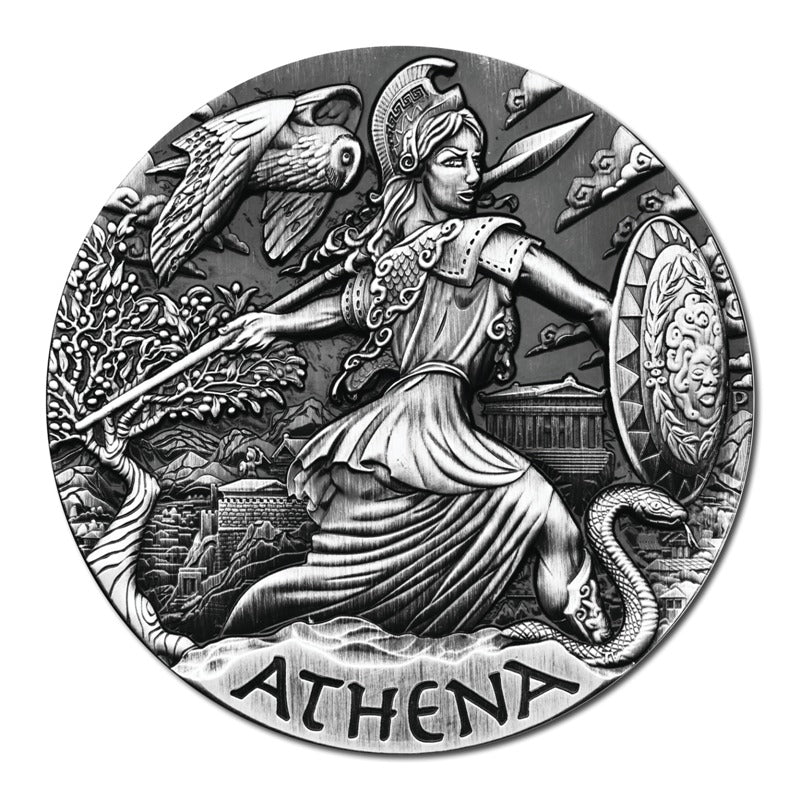 2015 Goddesses of Olympus – Athena 2oz Silver High Relief Antiqued Coin - Image 2