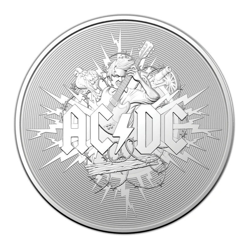 $1 2021 AC/DC 1oz Silver Frosted UNC - Image 2
