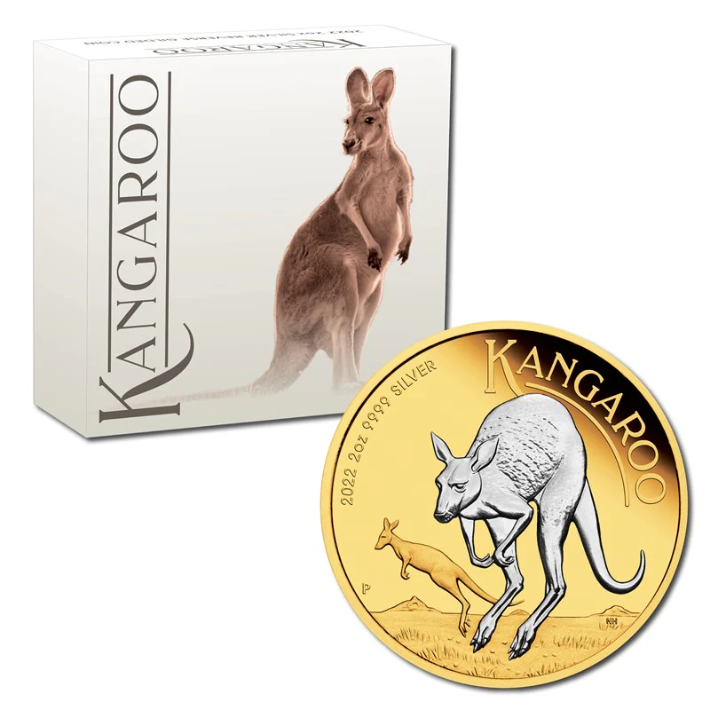 2022 Australian Kangaroo 2oz Silver Reverse Gilded Coin