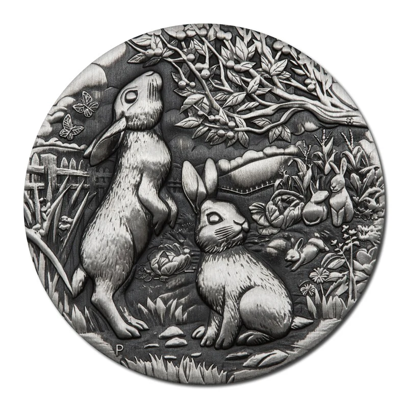 2023 Year of the Rabbit 2oz Silver Antiqued - Image 2