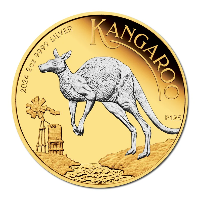 2024 Australian Kangaroo 2oz Silver Reverse Gilded Coin - Image 2