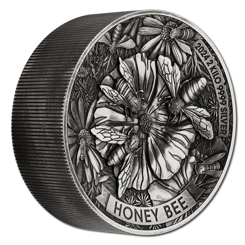 2024 Honey Bee 2 Kilo Silver High Relief Antiqued - Image 2
