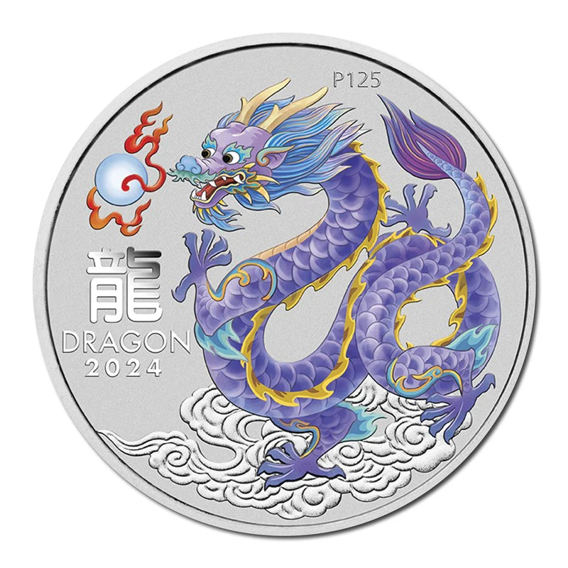 2024 Year of the Dragon 1oz Silver Lilac Coloured Coin - ANDA Sydney - Image 2