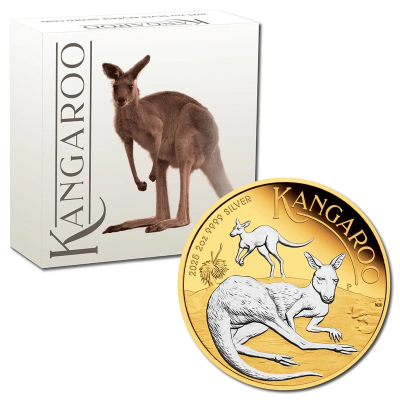 2025 Australian Kangaroo 2oz Silver Reverse Gilded Coin