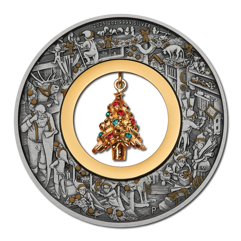2025 Santa's Workshop 2oz Silver Antiqued Coloured Coin - Image 2