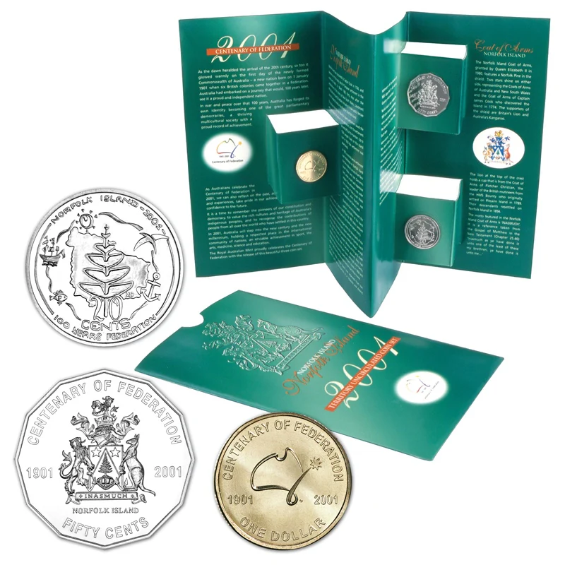 20c 50c & $1 2001 Centenary of Federation Norfolk Is. UNC Trio
