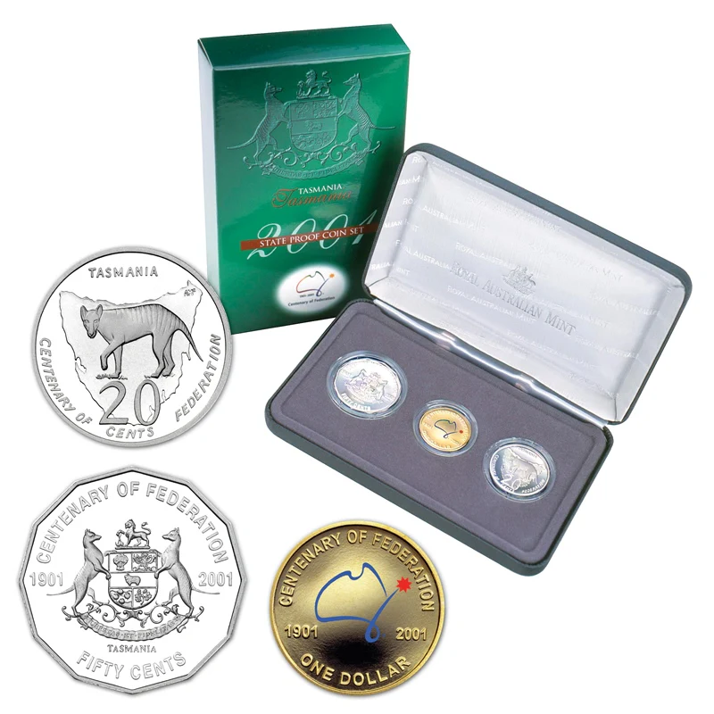 20c 50c & $1 Centenary of Federation TAS. Proof Trio