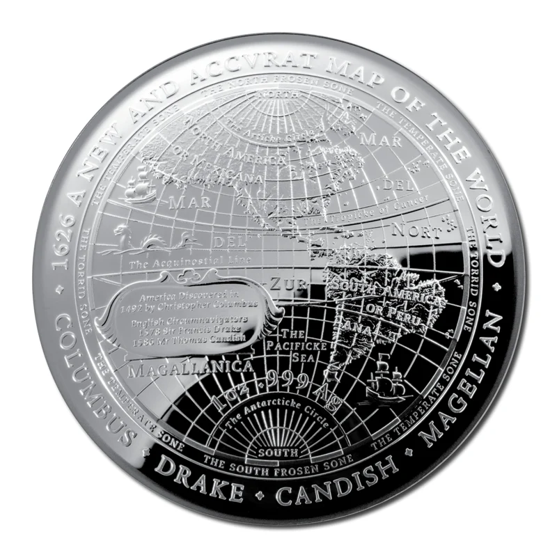 $5 2019 - 1626 A New Map of the World Silver Proof Domed Coin - Image 2
