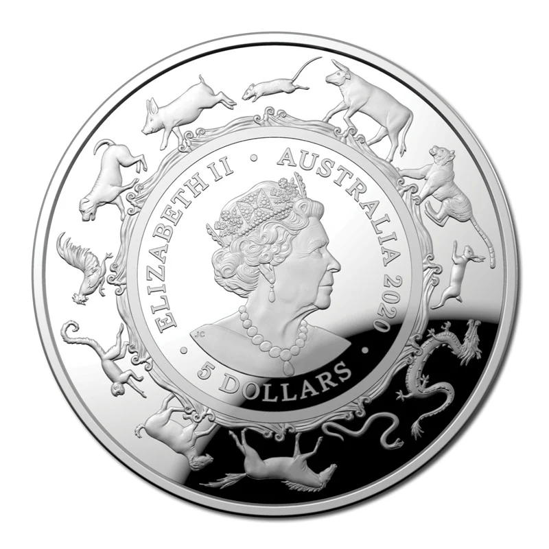 $5 2020 Year of the Rat 1oz Silver Proof Domed - Image 2