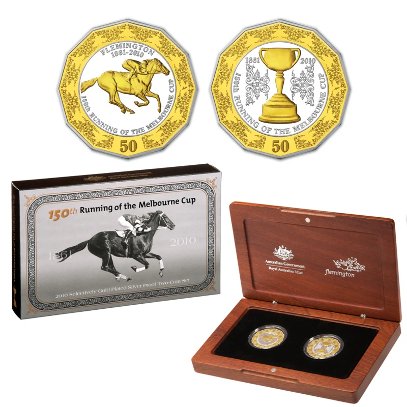 50c 2010 Melbourne Cup Gold Plated Silver Proof Pair