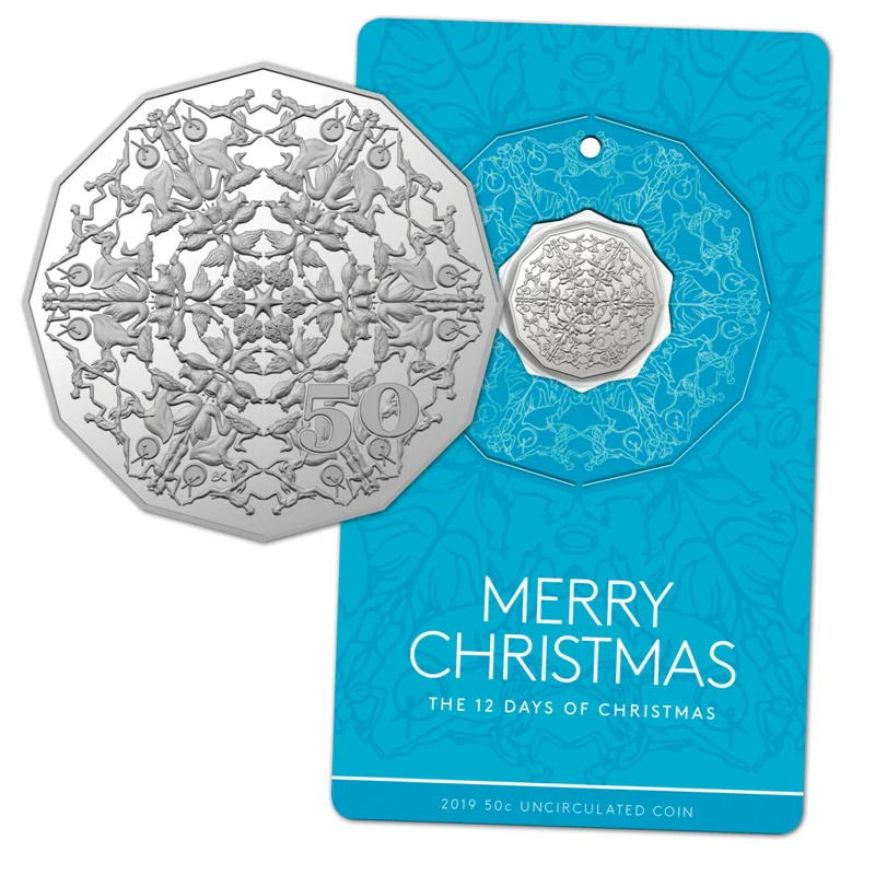 50c 2019 Merry Christmas UNC Set of 5 Different Cards