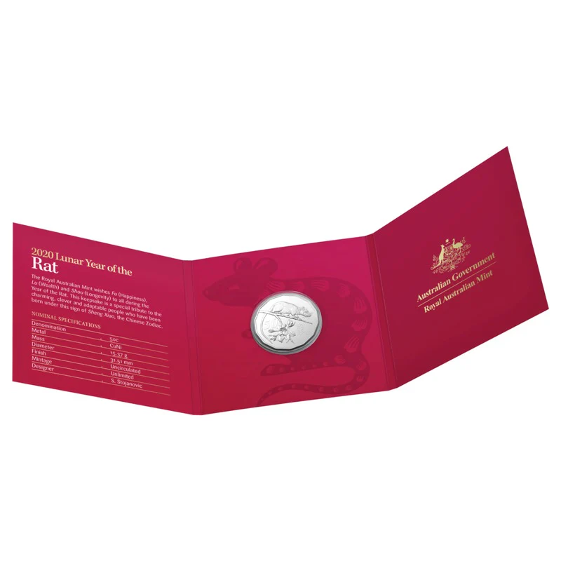 50c 2020 Year of the Rat Red Card UNC - Image 3