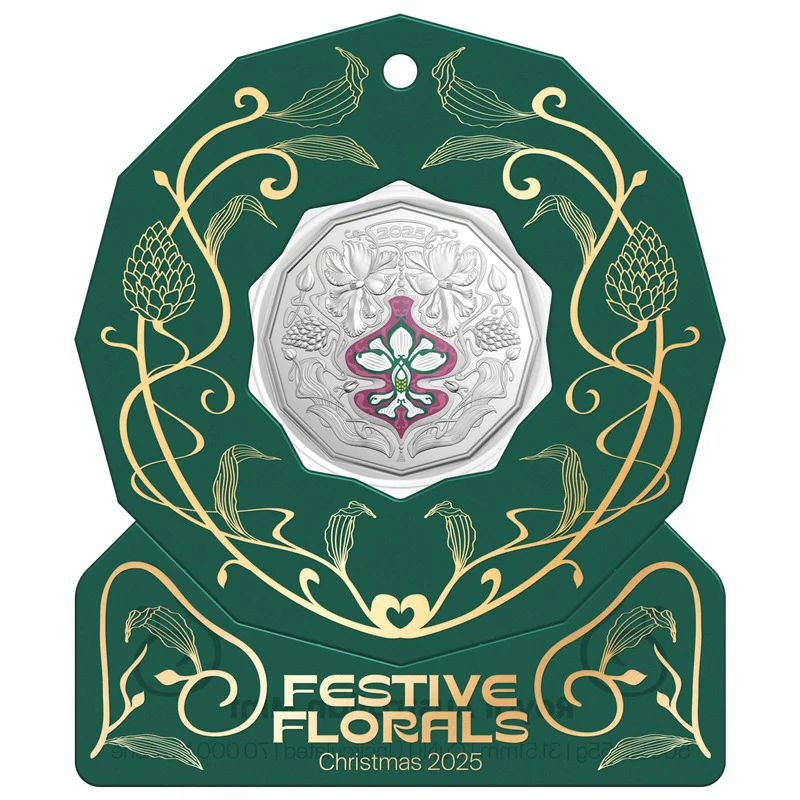 50c 2025 Christmas Festive Florals Coloured UNC - Set of 5 - Image 3