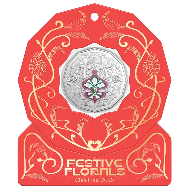 50c 2025 Christmas Festive Florals Coloured UNC - Set of 5 - Image 5