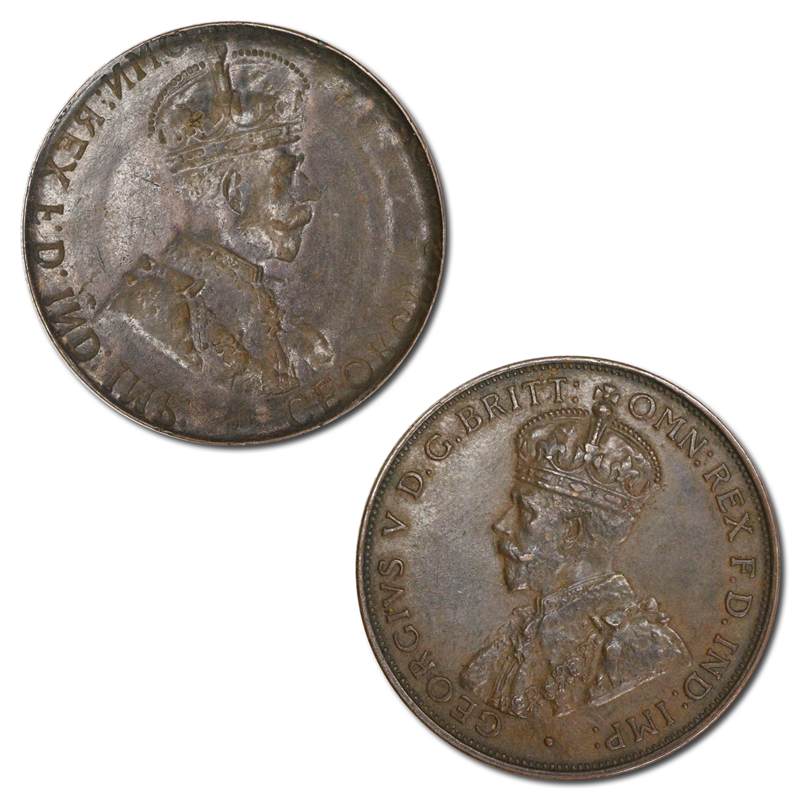 Australia (1911-36) c.1933-1936 Penny Error Full Obverse Brockage