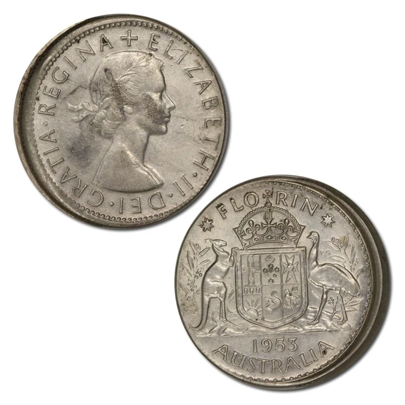 Australia 1953 Florin Error 8% Mistrike - Image 2