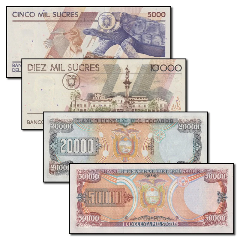 Ecuador 1999 5000, 10,000, 20,000 & 50,000 Sucres Set of 4 CFU - Image 2