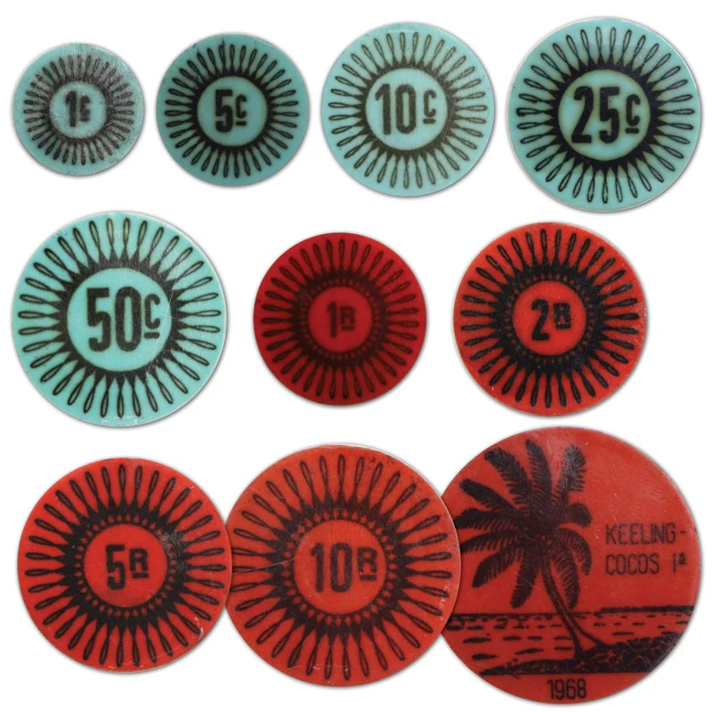 Keeling Cocos Islands 1968 Complete Set of 10 Plastic Tokens