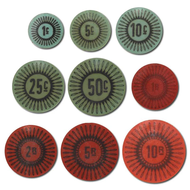 Keeling Cocos Islands 1968 Partial Set of 9 Plastic Tokens - Image 2