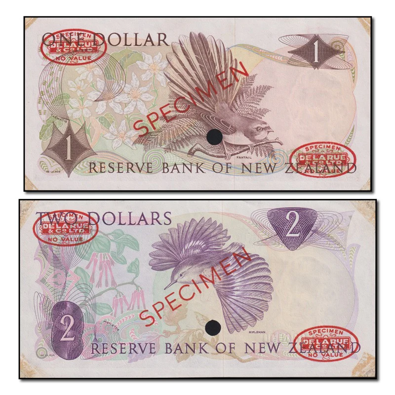 New Zealand 1967 $1 & $2 Specimen Serial Number - 000000 - Image 2