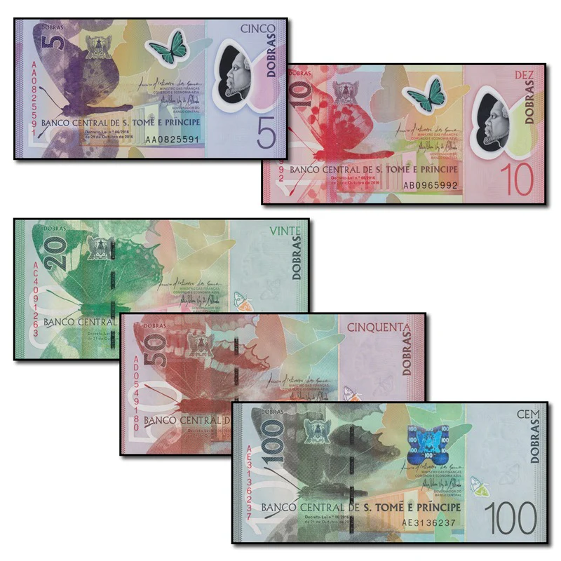 St. Thomas & Prince 2016 5, 10, 20, 50 & 100 Dobras Set of 5 CFU - Image 2